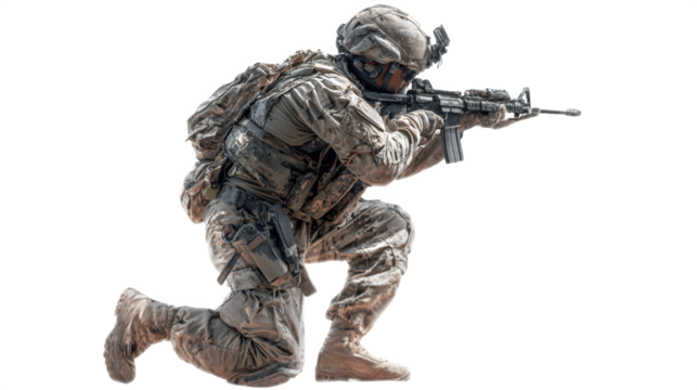 Neutral reenactment soldier figure in firing stance