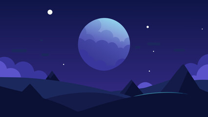 Dark Landscape Lit Only by the Full Moon and Distant Stars Night