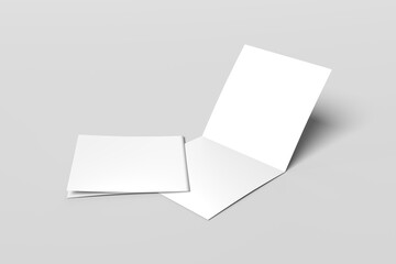 Blank square photorealistic brochure mockup on light grey background.
