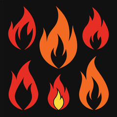Burning flames set with hot fire vector illustration icons