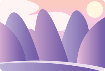 Serene Purple Pink Gradient Mountain Hills Landscape Vector Illustration Sunrise Sunset Minimalist Flat Design Abstract Nature Scene Lofi Aesthetic Background
