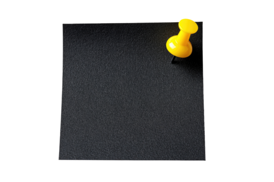 A black sticky note with a yellow pushpin