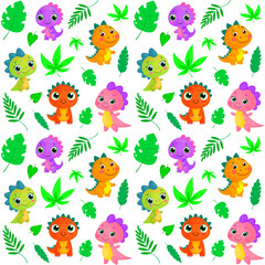 Dragon and Tropical Leaves Pattern Vector