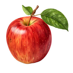 Vibrant red apple with green leaf and stem isolated on a transparent background image PNG file 