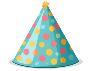 birthday hat with colorful polka dots, isolated on transparent background.