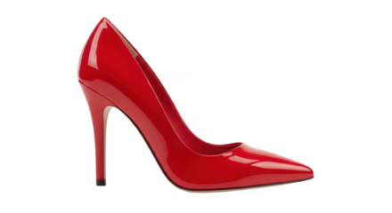 Shiny red stiletto high heel shoe isolated on transparent background