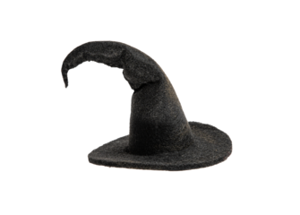 Black witch conical hat on isolated transparent background. Halloween decor