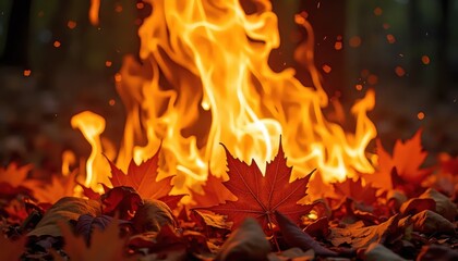 A close up of a fire in the middle of a forest.