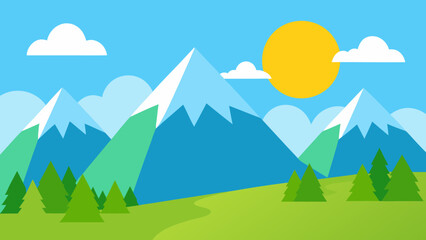 Marvel at a Sunny High Altitude Meadow Scene with Majestic Mountains