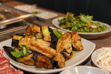 Stir-fried Potatoes, Eggplant, and Peppers. Chinese food