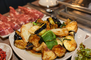 Stir-fried Potatoes, Eggplant, and Peppers. Chinese food