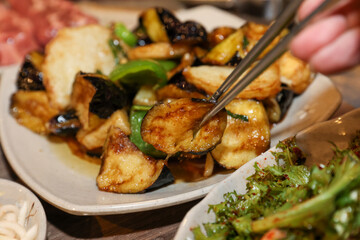 Stir-fried Potatoes, Eggplant, and Peppers. Chinese food