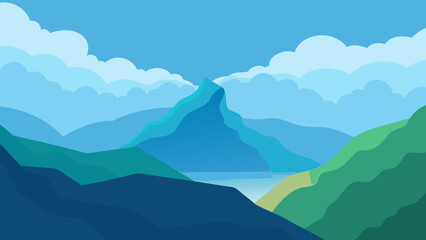 Majestic mountain summit vista overlooking expansive valley landscape panorama