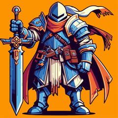 Obraz premium cartoon illustration of medieval knight character on orange background
