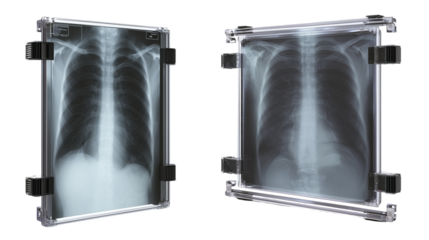 Two chest radiographs in holders