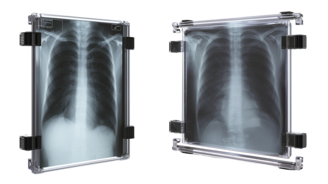 Two chest radiographs in holders