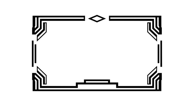 An elegant Art Deco frame featuring bold geometric lines and vintage 1920s styling. This classic black and white border is perfect for Great Gatsby themed invitations or posters.