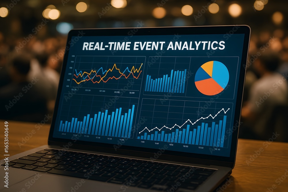 Poster Laptop screen displaying Real-time event analytics, showcasing data visualization. 