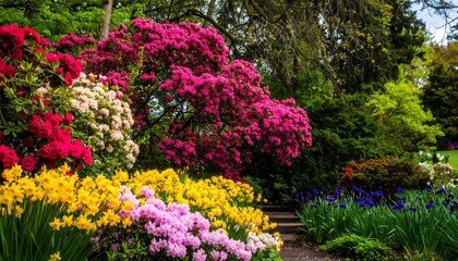 Obraz premium Vibrant spring garden overflowing with colorful flowers