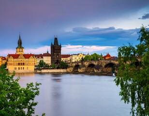 Fototapeta premium Prague Castle and Charles Bridge at Dusk