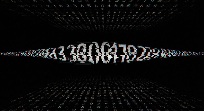 Abstract data visualization with floating binary numbers on black background  