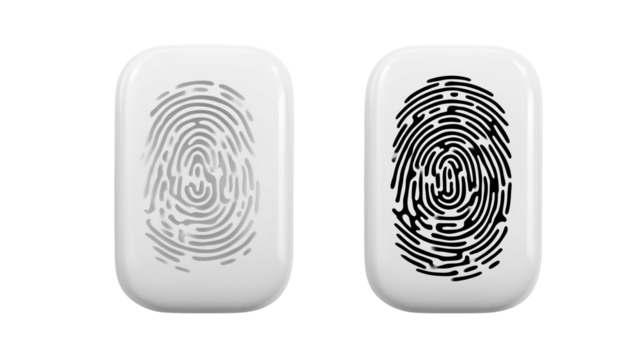 Two fingerprint icons on rectangular shapes