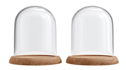 Two glass domes with wooden bases