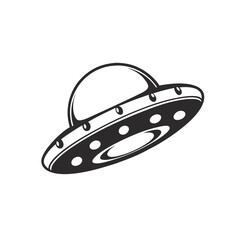 UFO With Beam of Light, Stars and Pins on White Background