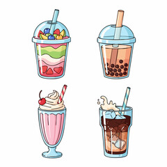 Vector SVG Illustration of Colorful Ice Cream Drinks with Modern Flat Style and Vibrant Palette for Digital and Web Design