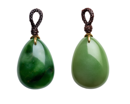 Two green jade pendants with cord loops