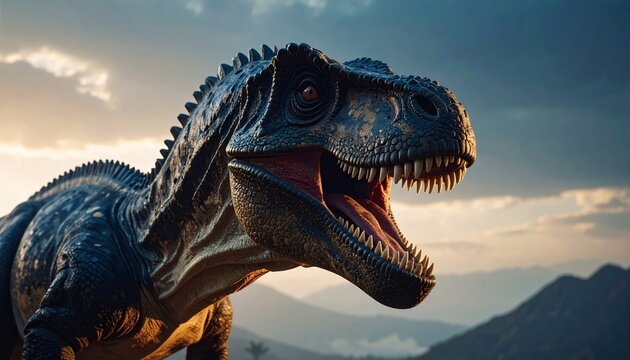 Ferocious Megalosaurus Roaring Against a Dramatic Sky Majestic Prehistoric Predator