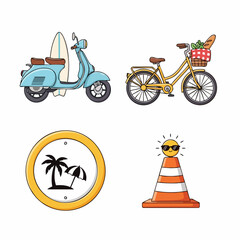 Vector SVG Icon Set with Beach and Summer Elements in Flat Design Style with Bright Colors