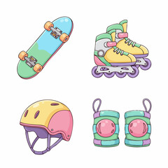 Vector SVG Illustration of Colorful Roller Skates and Helmet in Modern Flat Style for Youth and Sport Branding