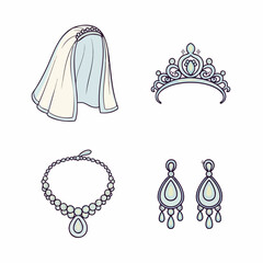 Elegant Jewelry Vector SVG Illustration with Tiara Necklace and Earrings in Minimalist Flat Style