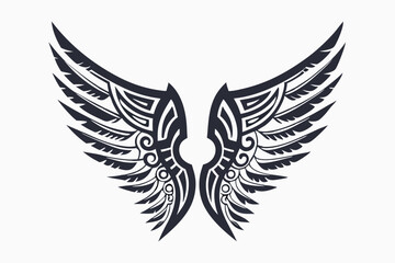 Tribal Wings Tattoo Design with Intricate Patterns on White Background
