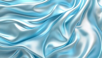 Obraz premium Abstract background with a shiny white satin texture, in pastel blue and silver colors. Background of an elegant cloth in a wave form for design. Shiny satin fabric. Delicate liquid metallic waves