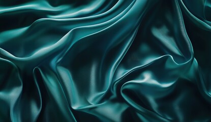 Obraz premium Abstract background with blue and green wavy shapes, 3D rendering illustration of a smooth fabric texture, banner design. Close-up view. Abstract art background. Shiny, blurred abstract wallpaper