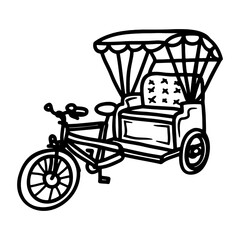 A Whimsical Hand Drawn Auto Rickshaw Pedicab Vector Illustration with a Vintage and Nostalgic Feel