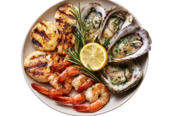 Grilled seafood platter with oysters