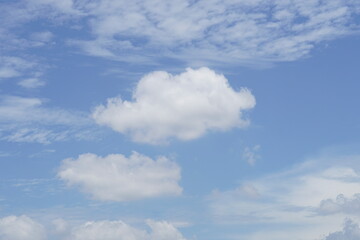 Fluffy white clouds against a vibrant blue sky, creating a serene, peaceful atmosphere