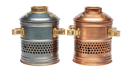 Two metal containers with perforated bottoms