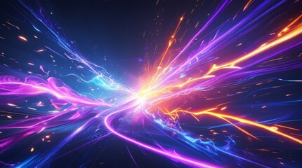 Naklejka premium Electric energy beams and flowing lines swirl together in a powerful, luminous background of motion and force 