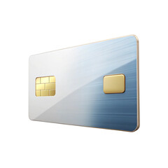 A blue and white credit card with gold chip and contactless payment