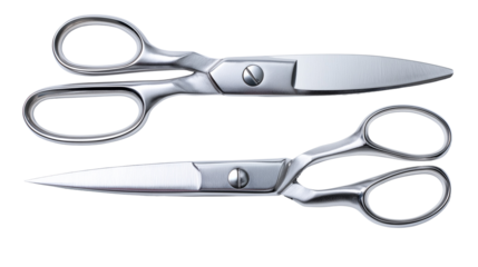 Two shiny metal scissors with rounded handles