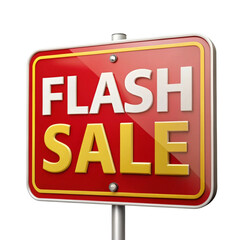 Flash sale sign on a pole with red and yellow colors