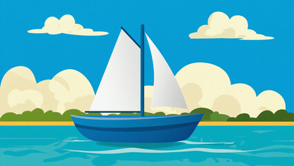 Blue Sailboat Sailing on Calm Water in Sunny Weather