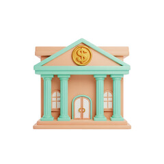 3D Bank Building Model with Dollar Symbol, a Financial Institution Icon Render