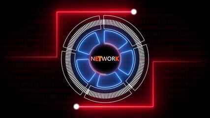 Futuristic Network Visualization Digital Data Flow Connection Concept Abstract Technology Background Animated Neon Circle Interface with Binary Code Backdrop for Tech Presentations and Corporate - Powered by Adobe