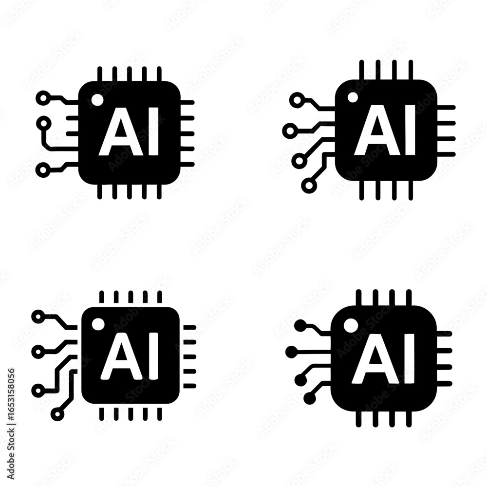 Poster vector four ai chips with circuit connections arranged on a transparent background