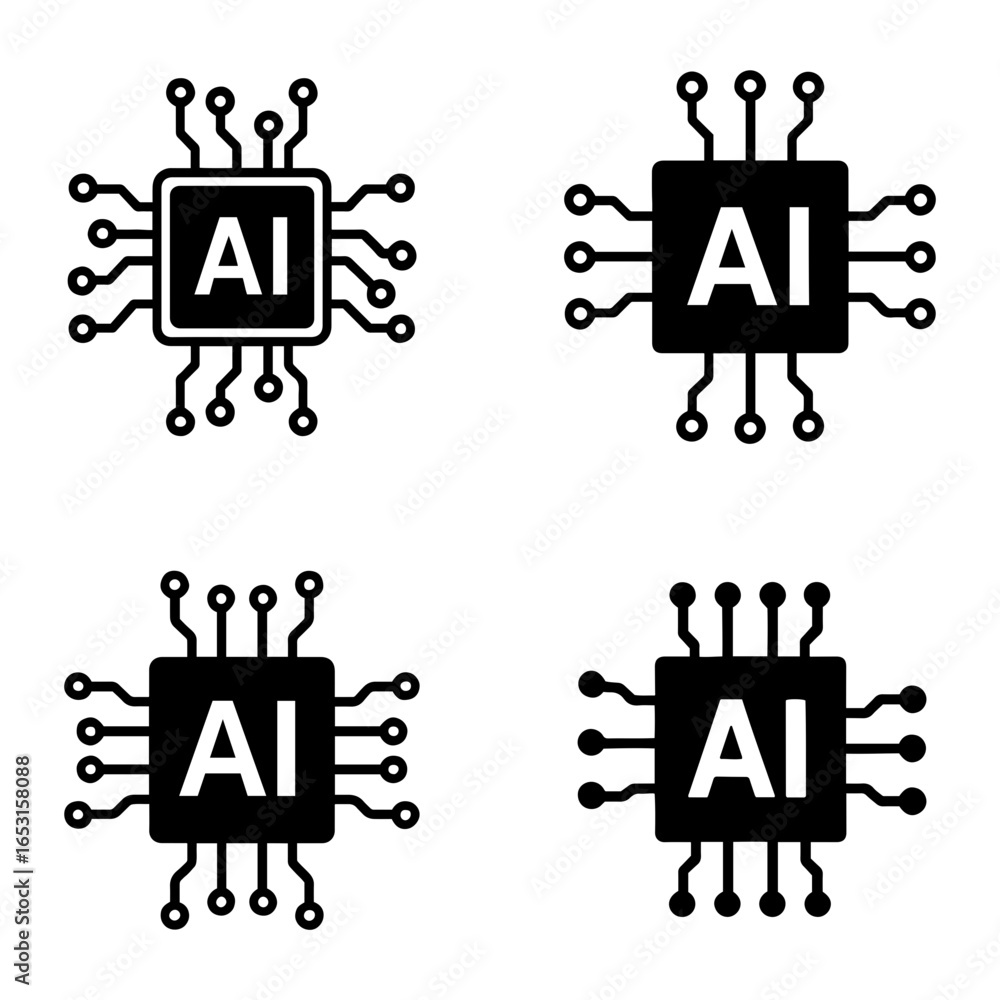 Poster vector four ai chip icons arranged in a square pattern on a transparent background